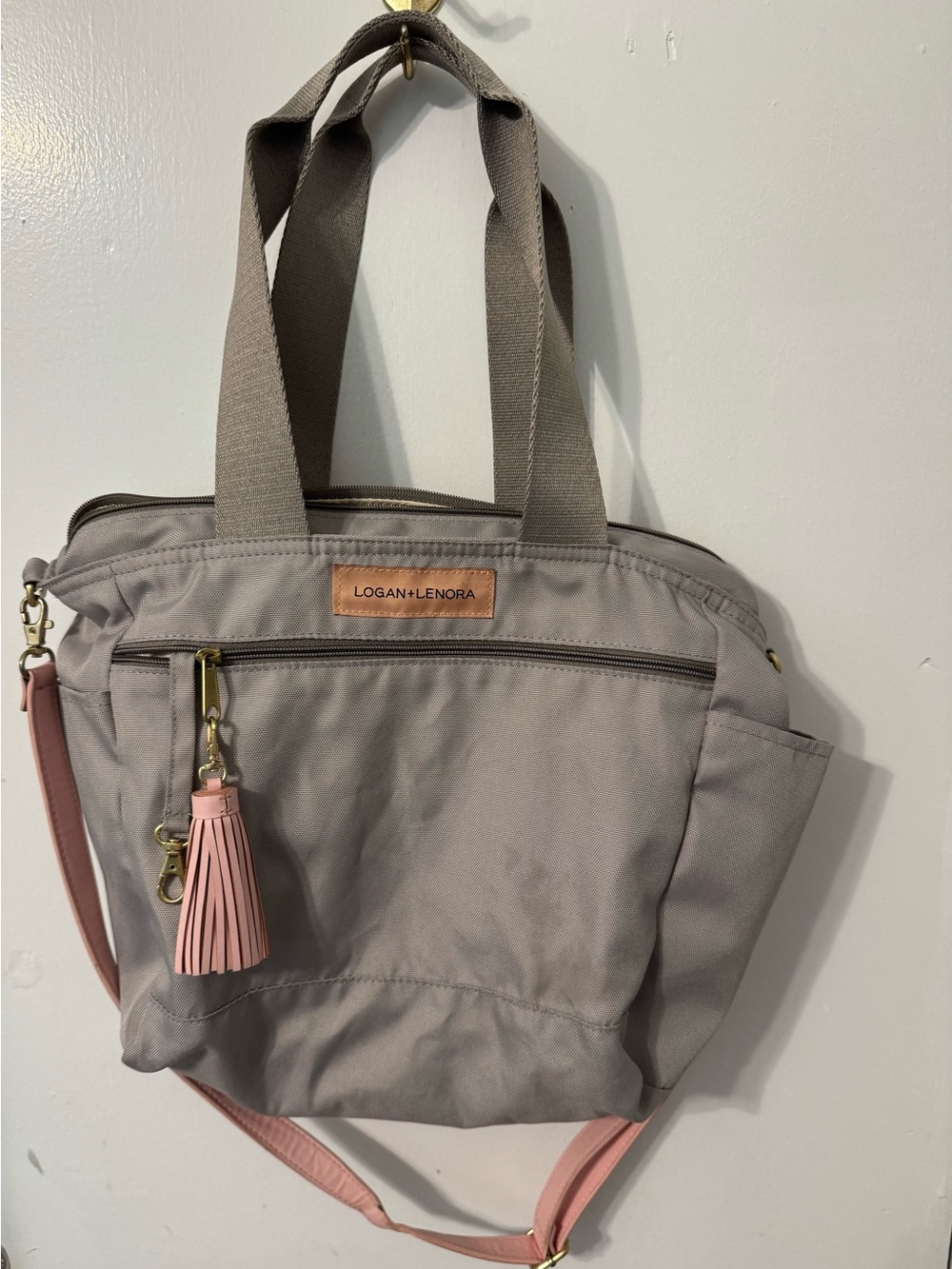 Gray Logan and Lenora (now called Canvelle) small tote Bag with Pink Accent